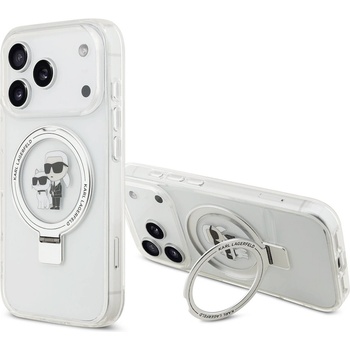 KARL LAGERFELD Хибриден удароустойчив кейс с MagSafe за iPhone 17 Pro - Karl Lagerfeld Ringstand Karl and Choupette MagSafe Case (бял-прозрачен) (KLHMP17LHMRSKCH)