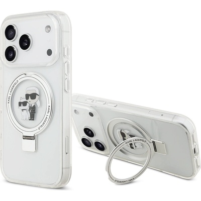 KARL LAGERFELD Хибриден удароустойчив кейс с MagSafe за iPhone 17 Pro - Karl Lagerfeld Ringstand Karl and Choupette MagSafe Case (бял-прозрачен) (KLHMP17LHMRSKCH)