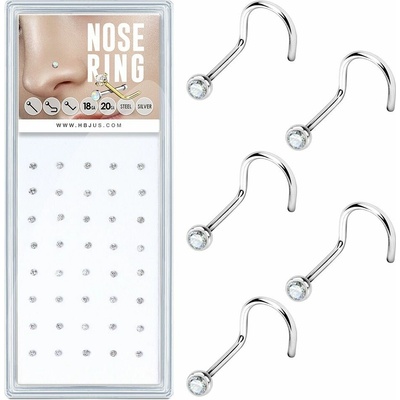 S4U Sada 40ti piercingů do nosu, 2 mm zirkon 0,8 mm N0000-22
