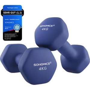 SONGMICS Dumbbells 2 Pack 2 x 4kg Hexagonal Dumbbells with Vinyl Surface for Fitness Training Gym Home Blue Port SYL908Q01 - USYL908Q01 (USYL908Q01)