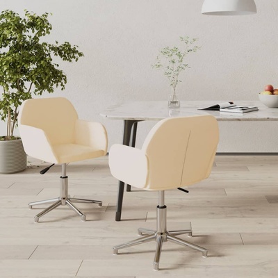 vidaXL Въртящи се трапезни столове, 2 бр, кремави, текстил (3103029)