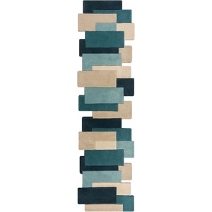 Flair Rugs Синьо-бежова вълнена пътека 66x300 cm Collage - Flair Rugs (503119376925)