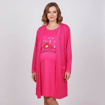 Комплект за бременни в наситено розов цвят - халат и нощница