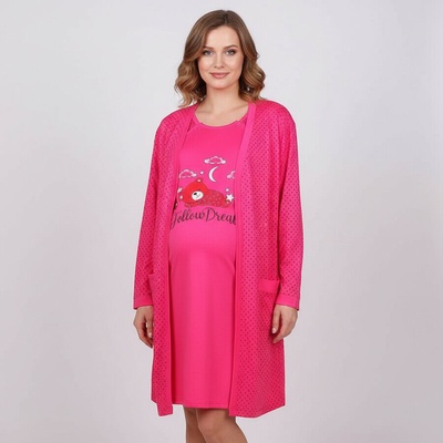 Комплект за бременни в наситено розов цвят - халат и нощница