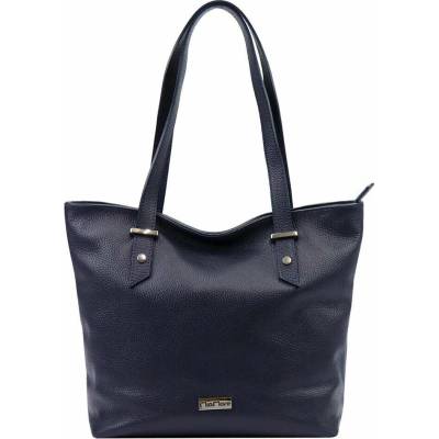 MiaMore dámska kožená kabelka 01-058 DOLLARO navy shopperbag s prírodnou kožou a strieborným kovaním
