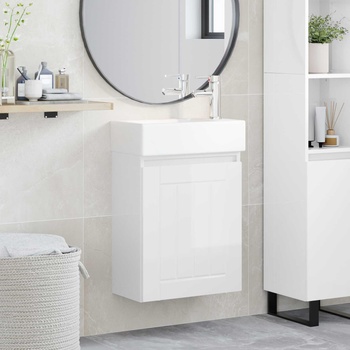vidaXL Мивка за баня със смесител Бял гланц 45, 5 x 25, 5 x 84 см (889495)