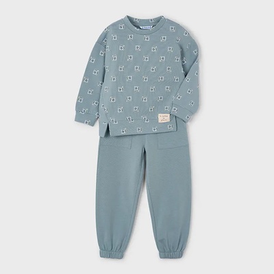 Mayoral Леко ватиран анцуг плътна блуза с цветчета и спортен панталон в зелен цвят за мини момиче Mayoral