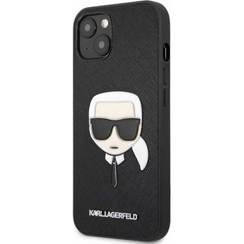 KARL LAGERFELD Saffiano Karl Head Leather Case - дизайнерски кожен кейс за iPhone 13 (черен)