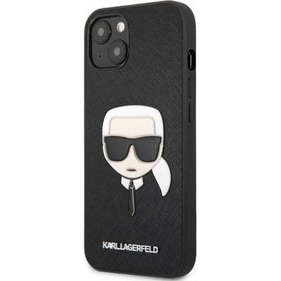 KARL LAGERFELD Saffiano Karl Head Leather Case - дизайнерски кожен кейс за iPhone 13 (черен)