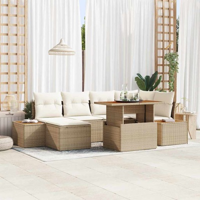 vidaXL Градински Софа Комплект със съхранение 7 pcs Бежово Полиратан (3358825)