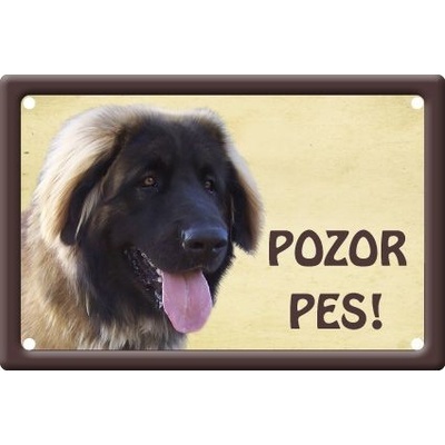 Plechová psí cedule, Leonberger, Pozor pes