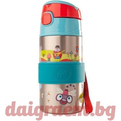 Oops Бутилка за вода със сламка 400ml, неръждаема стомана - Синя, Oops 4100530 (OP4100530)