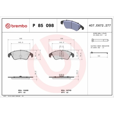 BREMBO Sada brzdových destiček P 85 098X