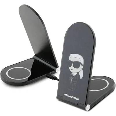 KARL LAGERFELD 2в1 индуктивно зарядно устройство Karl Lagerfeld Ikonik MagSafe, 15W, сгъваемо, черно (KF001913-0)