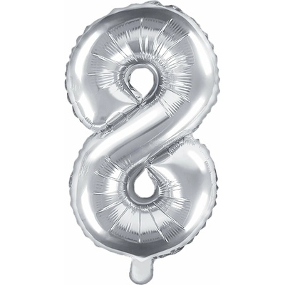 PartyDeco Fóliový balón číslo 8, 35cm strieborný