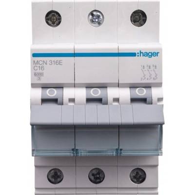 Hager jistič 3P C 16A 6kA MCN316E