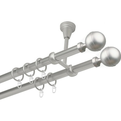 OK-GarnýžeCZ Garnýž kovová dvouřadá 16mm Kalisto double satina 370 cm do stěny / kroužky s háčkem