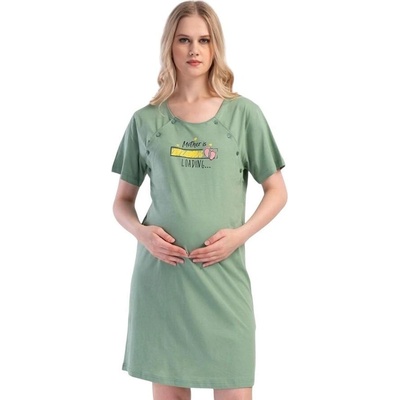 Нощница за кърмене в резедаво зелен цвят с надпис