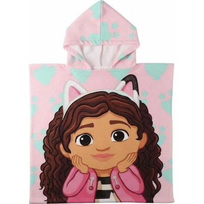 CurePink dětský ručník pončo Gabby Dollhouse postava 55 x 77 cm