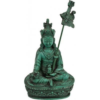 Sanu Babu Guru Rinpoche, tyrkysová patina, pryskyřice, 10x5x15cm