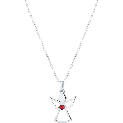 Pavona Oceľový náhrdelník anjel so Swarovski kryštálmi červený 42043.3