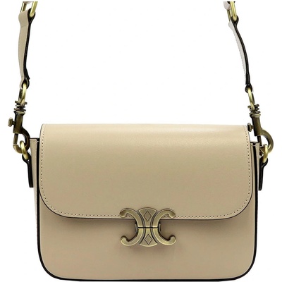 Kožená crossbody kabelka s elegantným mosadzným patentom Béžová
