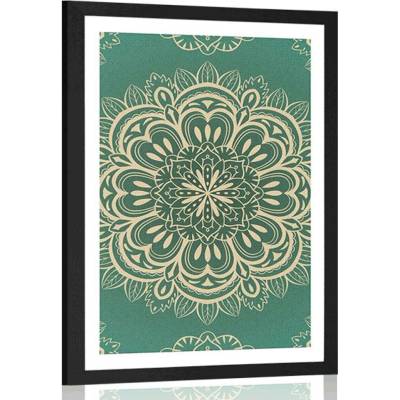 Plakát s paspartou Mandala na tyrkysovém pozadí - 40x60 white