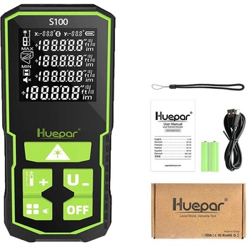 Huepar Ролетка лазерна, Huepar S100, 100 м, зелен лъч, USB Type C (UNI-01012815)