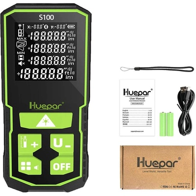 Huepar Ролетка лазерна, Huepar S100, 100 м, зелен лъч, USB Type C (UNI-01012815)