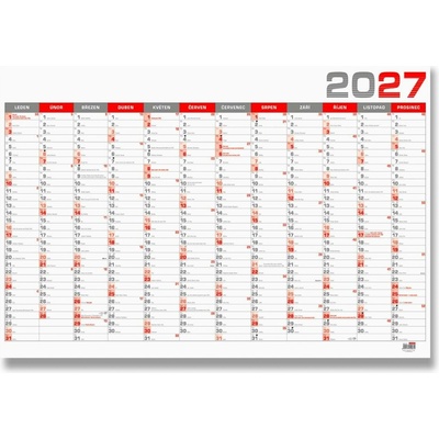 Nástěnný roční B1 964 x 670 mm červený 2027