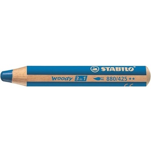 STABILO Цветни моливи, кръгли, дебели, STABILO "Woody 3 в 1", сини 880/425 (880/425)
