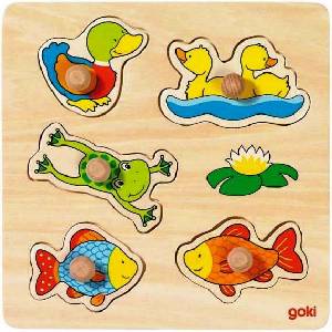 Goki Детски дървен пъзел с дръжки Goki - Езеро (57545) - baby