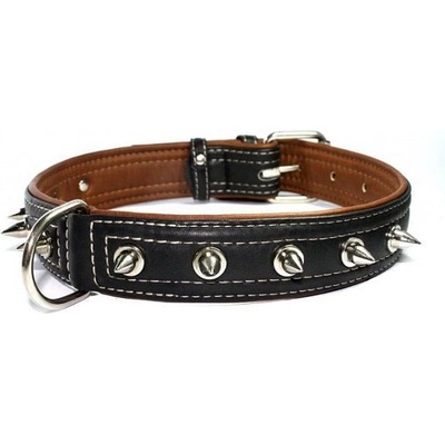 COLLAR Кожен нашийник soft с шипове - 46 - 60см, 35мм, черно-кафяво