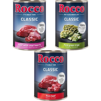 Rocco Classic balenie na skúšku hovädzí mix hovädzie hovädzie/teľacie srdiečka hovädzie/bachor 6 x 400 g