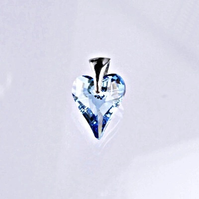 Čištín Stříbrný přívěšek s krystalem Swarovski akvamarín heart pendant, srdce, P 1303