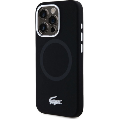 Lacoste Liquid Silicone Microfiber Silver Croc Logo MagSafe pre Apple iPhone 15 Pro, čierna