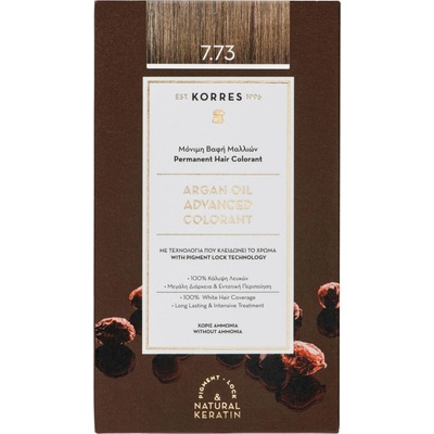 Korres Argan Oil permanentní barva na vlasy s arganovým olejem 7.73 Golden Mocha 50 ml