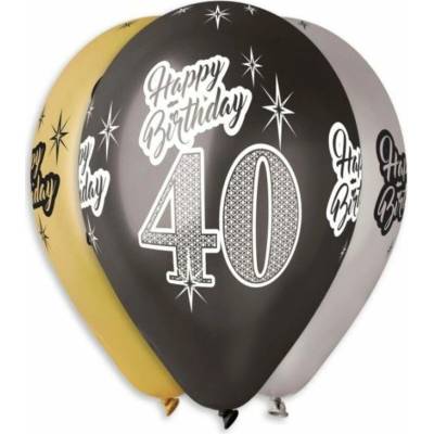 Balóniky kovové 40 rokov, Happy Birthday zmiešané farby 30 cm SMART