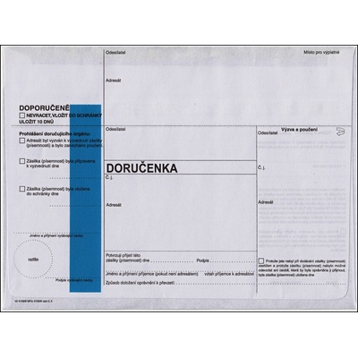 Obálka C5 doručenka s poučením modrý pruh krycí páska daňový řád