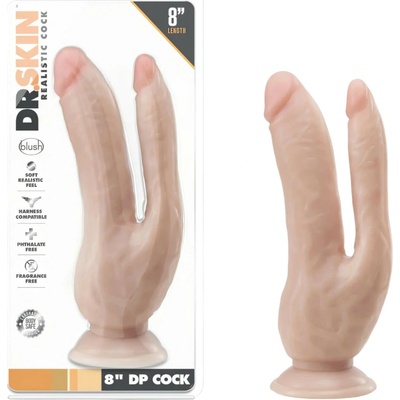 Dr. Skin 8 přírodní dvojité dildo s přísavkou