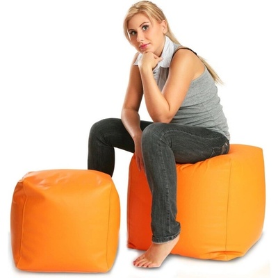 Ecopuf Taburetka - CUBE - L ekokůže E4 - Oranžová