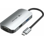 Vention Докинг станция Vention TQAHB, от USB-C към 1x USB-C(PD), 1x USB-A, 1x HDMI, 1x VGA, сива (TQAHB)