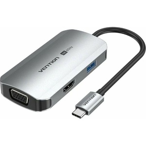 Vention Докинг станция Vention TQAHB, от USB-C към 1x USB-C(PD), 1x USB-A, 1x HDMI, 1x VGA, сива (TQAHB)