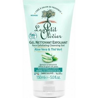 Le Petit Olivier Exfoliační čistící gel na pleť Aloe Vera a Zelený čaj 150 ml