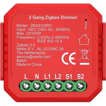Nedis ZBWD20RD - Умен двоен димер SmartLife 230V (NE0801)