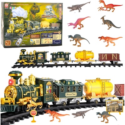 LeanToys Klasický vláček RC vláček Dinosauři Světla Zvuky Kouř 39 dílků