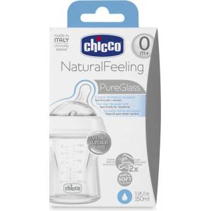Chicco Стъклено шише Natural Feeling 150 мл със силиконов биберон 1 капка N0238/00080611000000 (N0238) - ozone