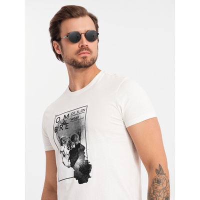 Ombre Clothing Мъжка памучна тениска с деликатна бродерия Ombre Clothing Ombre Clothing | Byal | МЪЖЕ | S