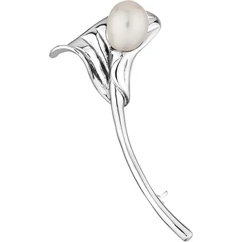 Image 1 of Swan Сребърна брошка цвете кала с бяла сладководна перла Swan