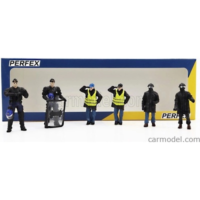 Perfex Figures Set 6x Police Gendarmes & Manifestants Gilets Jaunes Yellow Paris Černá Modrá Žlutá 1:43